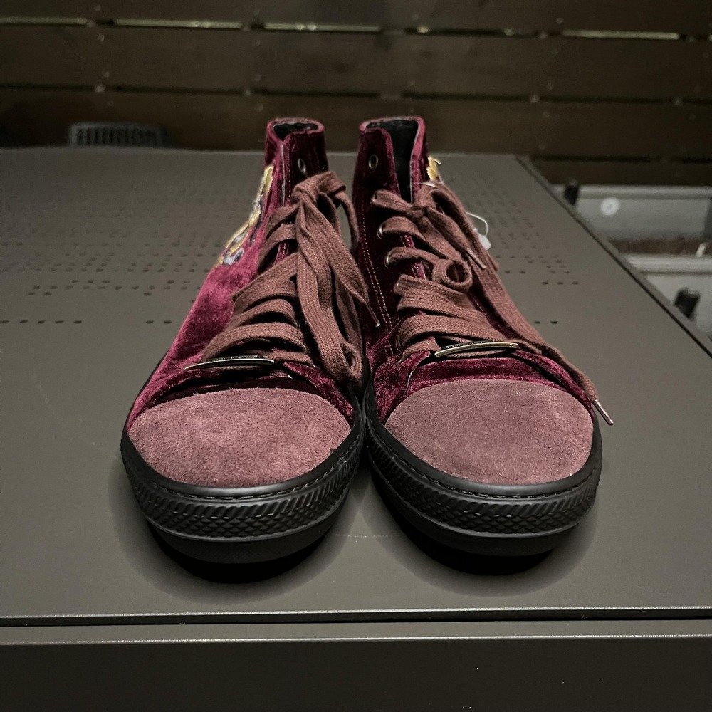 Roberto Cavalli Shoes Mens Size 10 Burgundy Velvet High Top Sneakers Rc Crest View 3